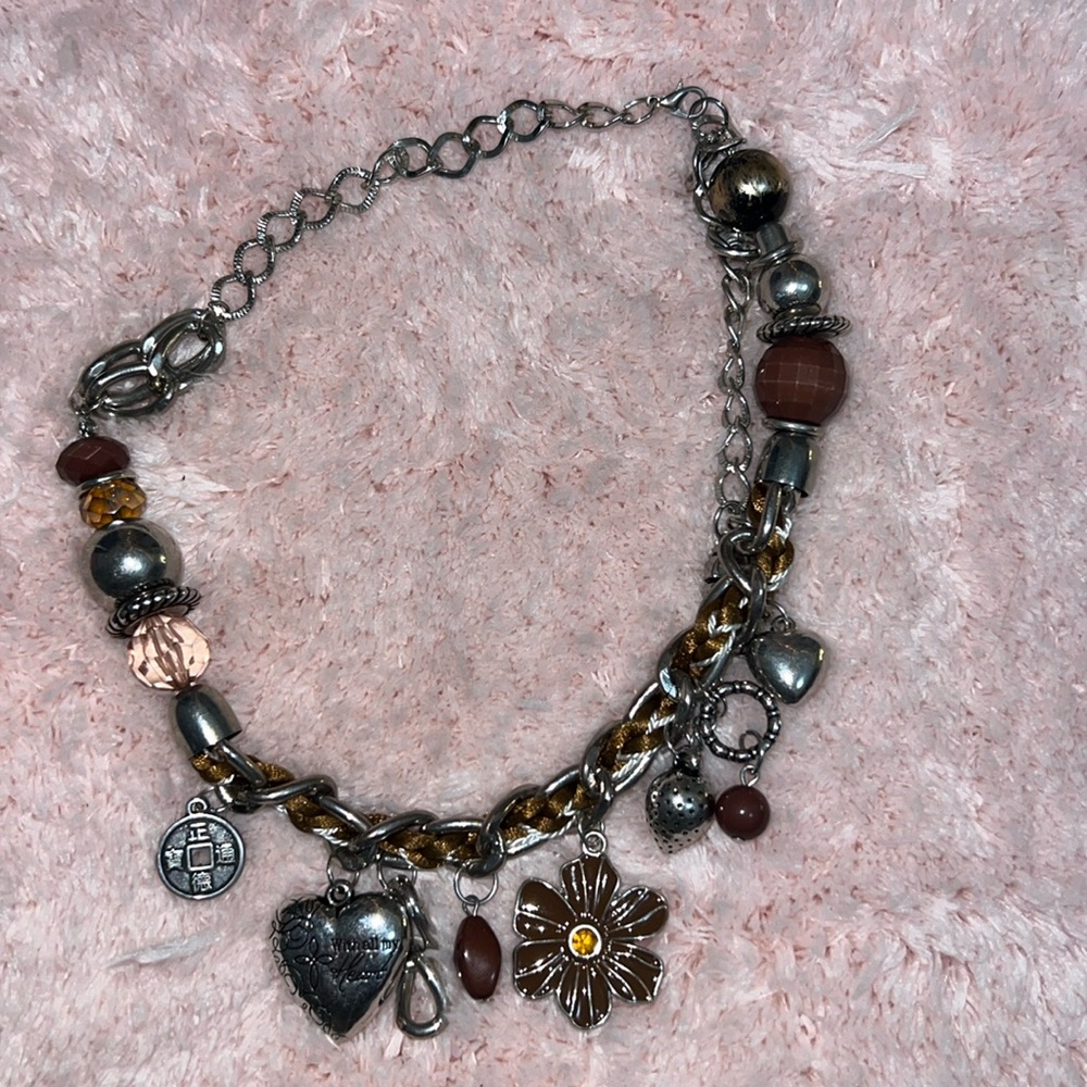 Silver necklace with charms